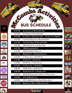 McCombs Activities Late Bus Schedule